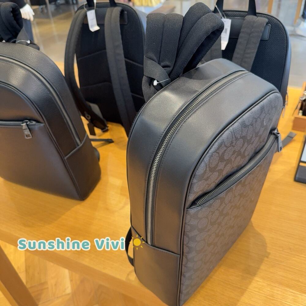 NWT Coach Men's Owen Backpack In Signature Canvas Gunmetal/Charcoal/Black CAJ90 - Picture 2 of 8